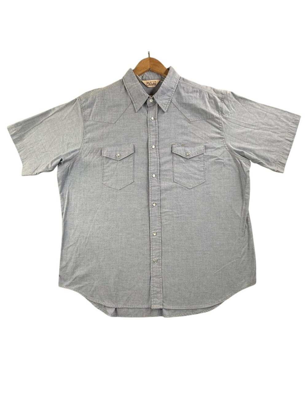 Vintage Walls Shirt Men 2XL Blue Solid Short Sleeve Western Snap Chambray Pocket - Picture 1 of 13